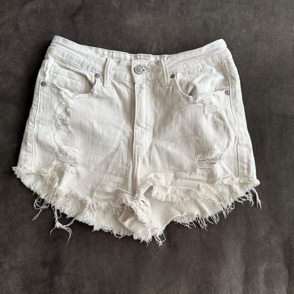 Eunina Pants - White Distressed High-Rise Denim Shorts By Eunina